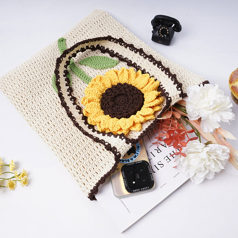 Women's Handmade Finished Sweet Summer Hand-woven Sunflower Women's Shoulder Bag