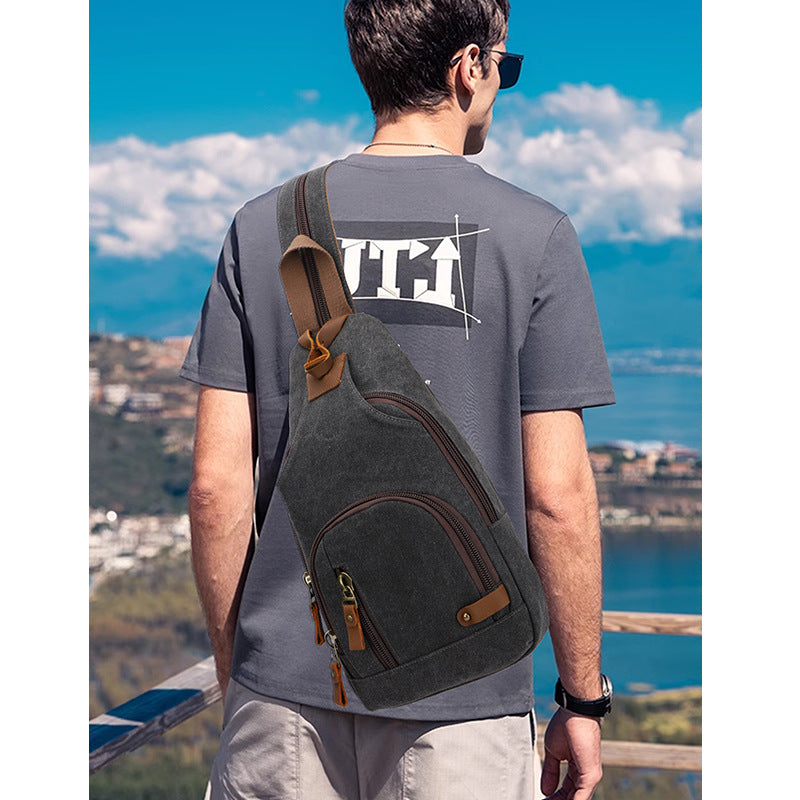 Men's Trend Canvas Multifunctional Niche One Two Men's Chest Bag