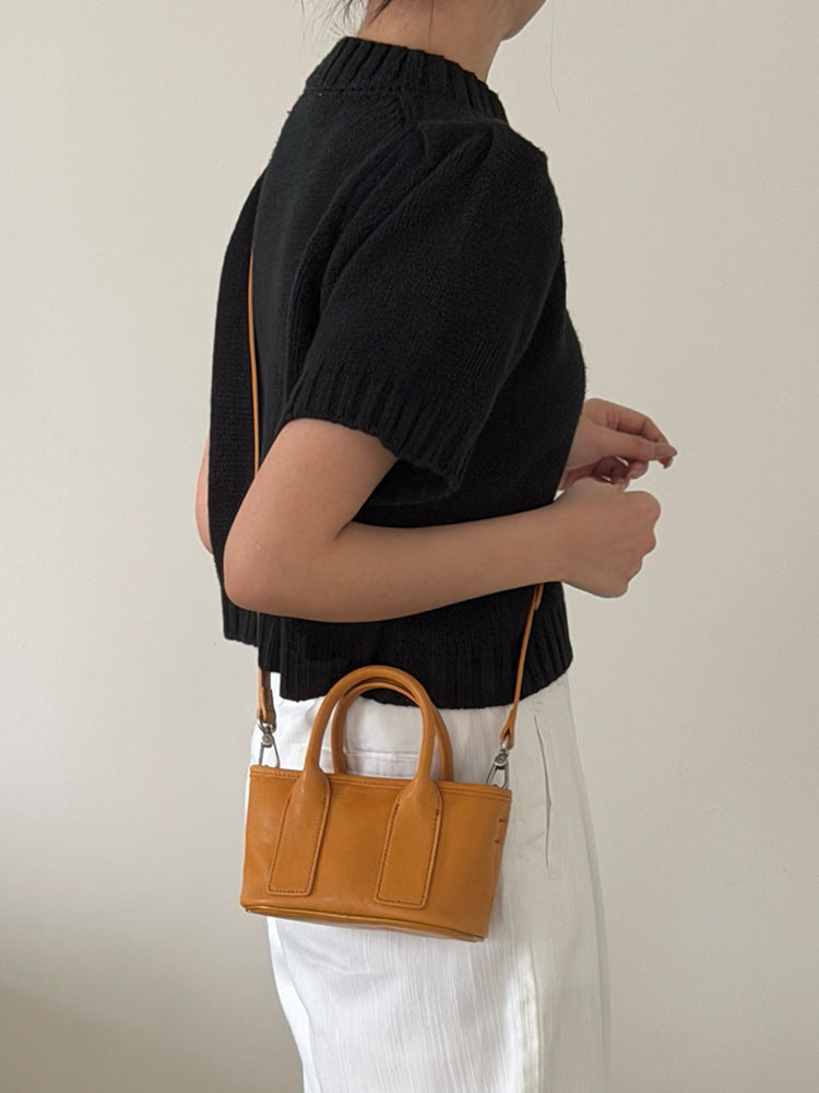 Niche Food Basket First Layer Cowhide Genuine Leather Women's Messenger Bag