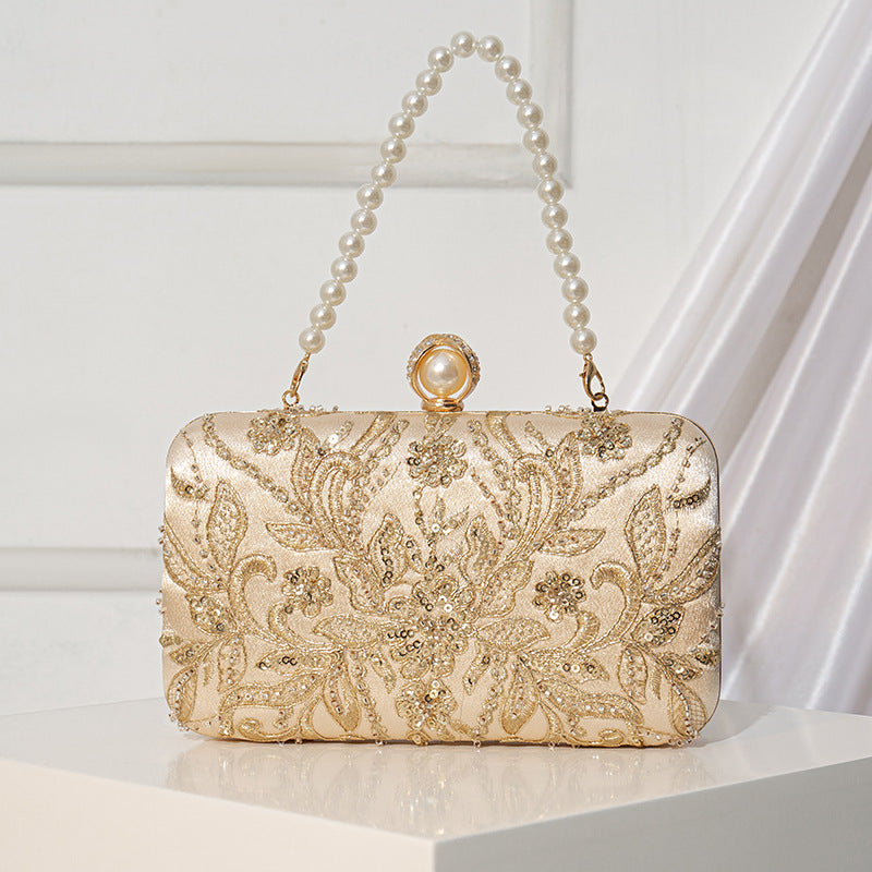 Women's Pearl Embroidery Chinese Style Clutch Bridal Bags