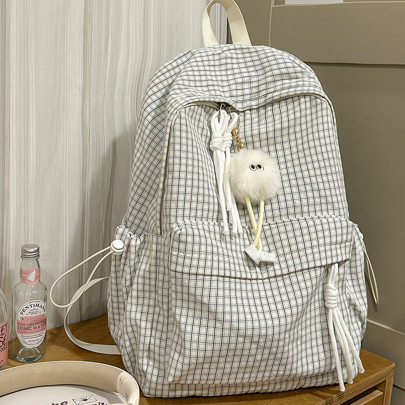 Women's Korean Simple Plaid Large Capacity For Backpacks