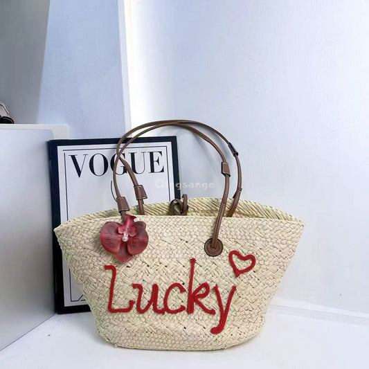Women's Summer Papyrus Hand-woven Large Capacity English Letters Women's Handbag