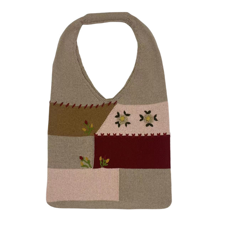 Women's Patchwork Woven Mori Wool Handmade Crochet Portable Hand Embroidered Knitted Shoulder Bags
