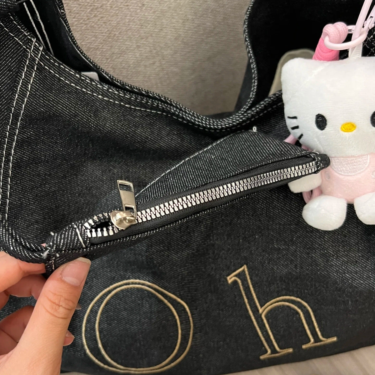 Women's Korean Style Retro Denim Large Capacity Letter Tote Bags