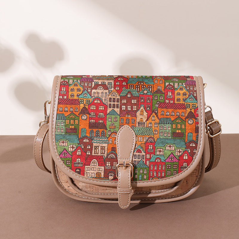 Women's Soft Wood Grain Bark Ethnic Style Patchwork Women's Messenger Bag