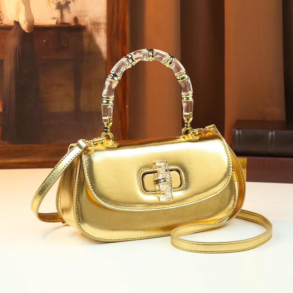 Hand Holding Saddle Bamboo Joint Design Women's Handbag
