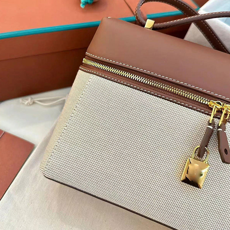 Real Leather Canvas Underarm Italian Zipper Women's Shoulder Bag