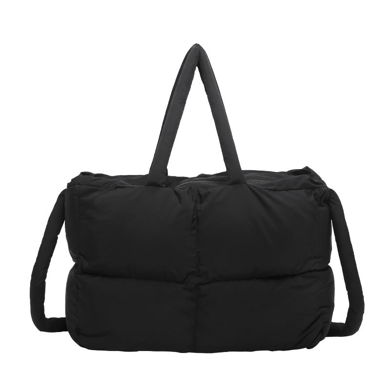 Women's Solid Color Down High-grade Portable Large Capacity Tote Bags
