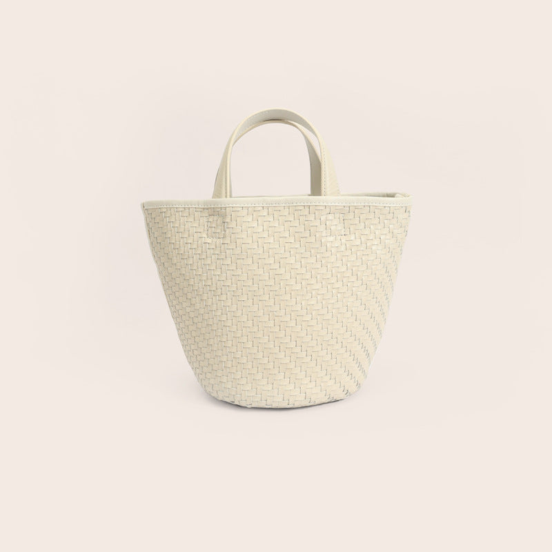 Women's Layer Cowhide Hand-woven Vegetable Basket High-grade Niche Dog Bags