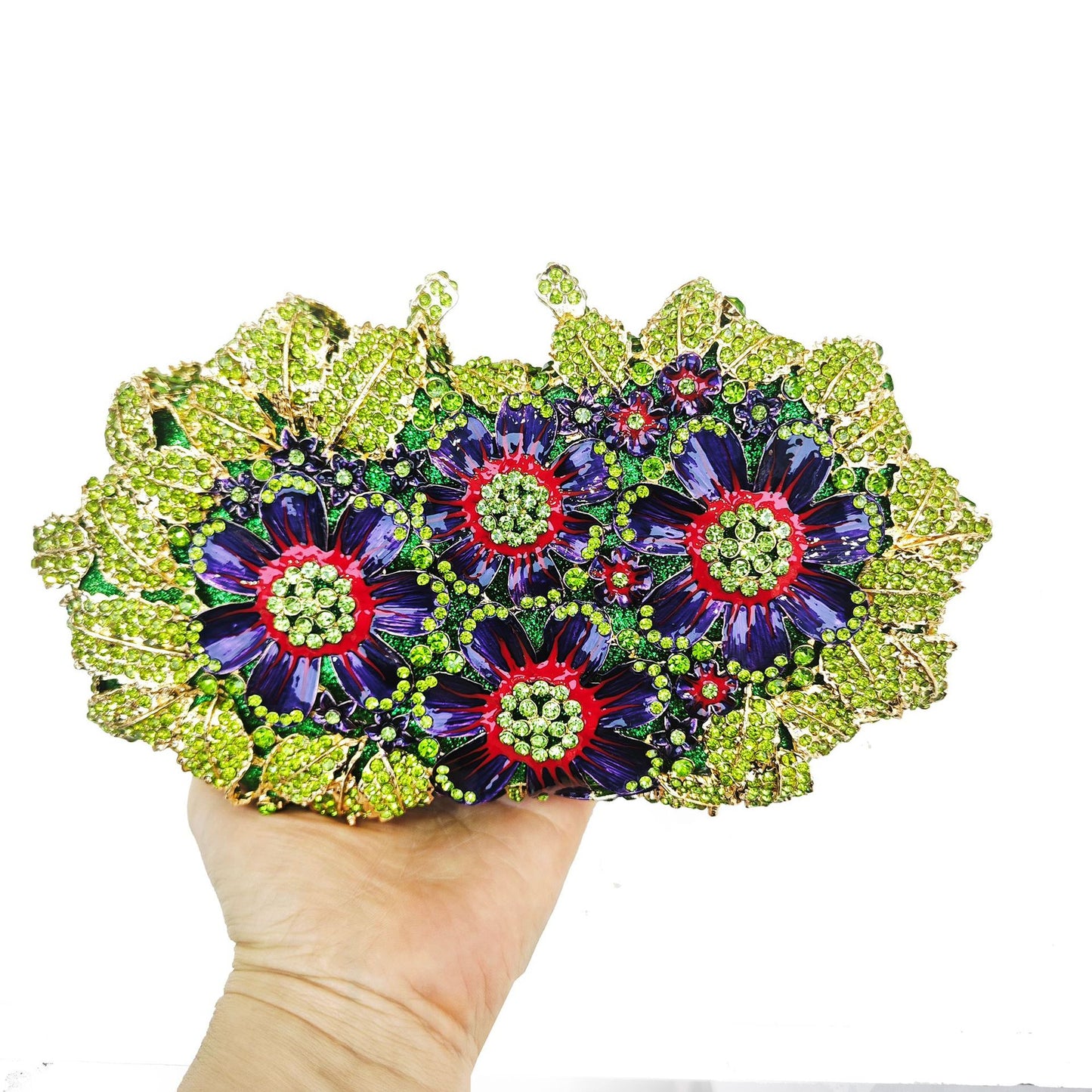 Glaze Flowers Diamond Hollow Metal Hard Box Crystal Bags