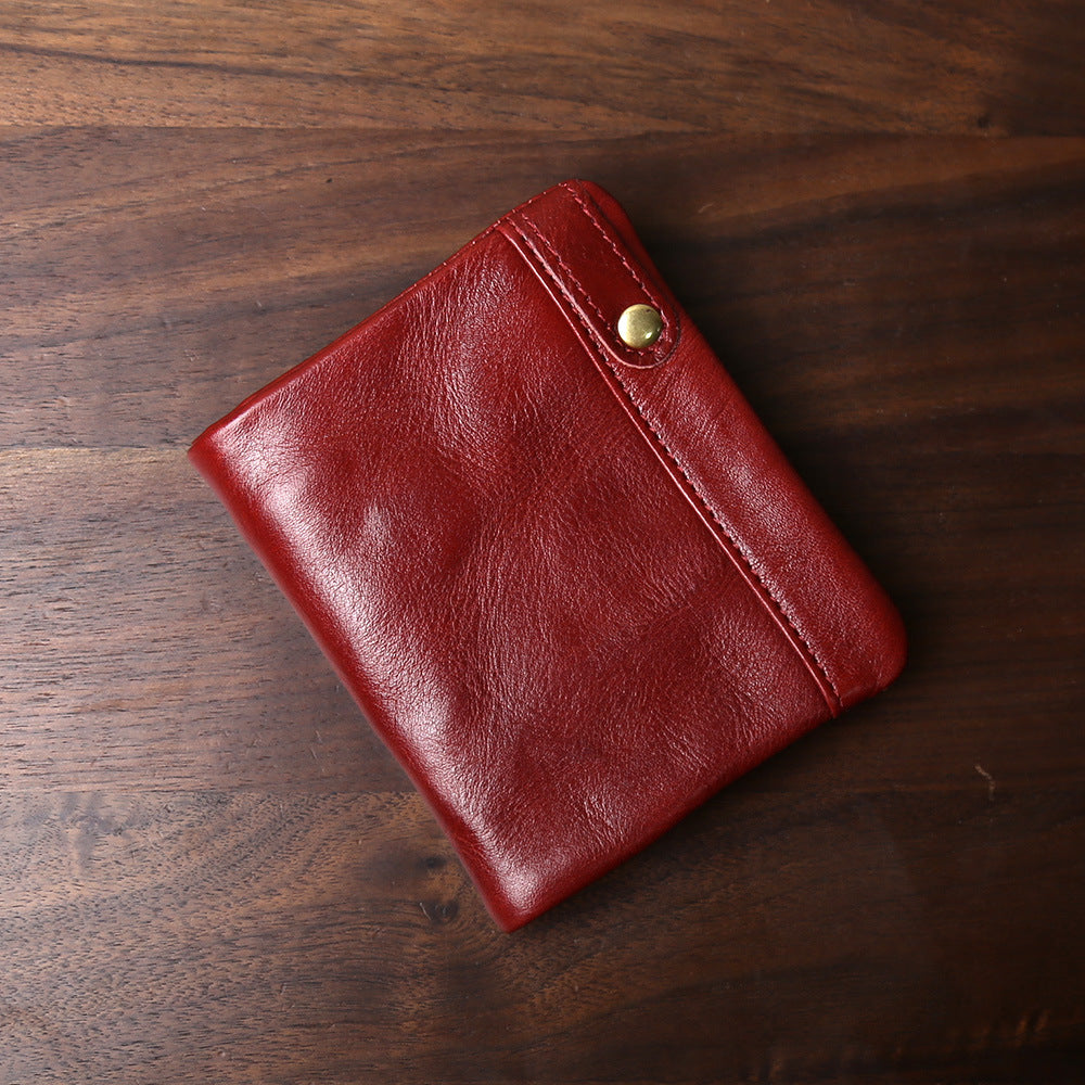 Men's Layer Cowhide Two Fold Leather Simple Vegetable Tanned Light Men's Wallet