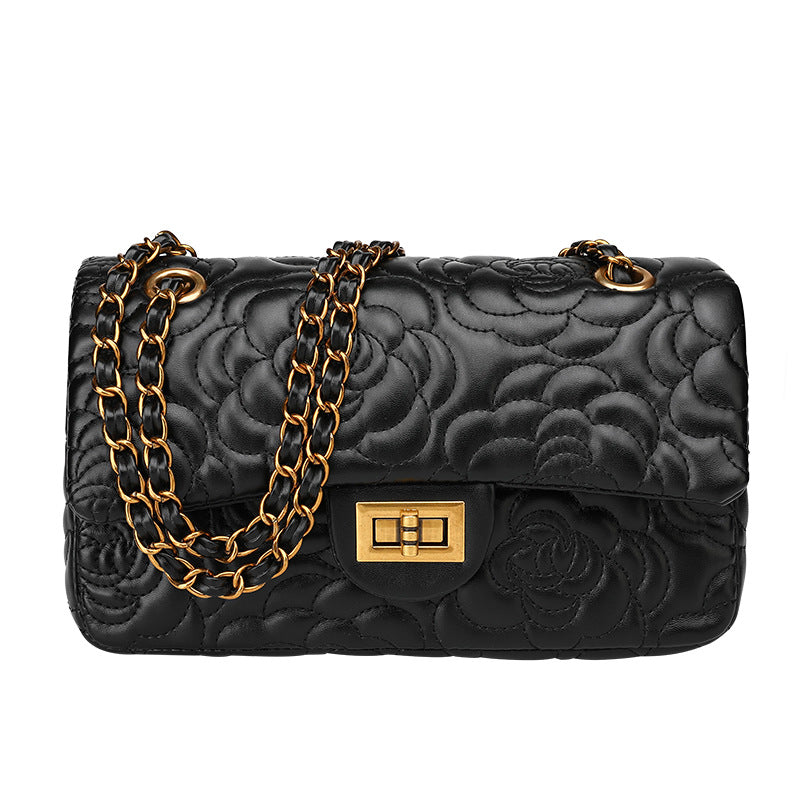 Women's Classic Style Camellia Textured Western Chain Women's Shoulder Bag