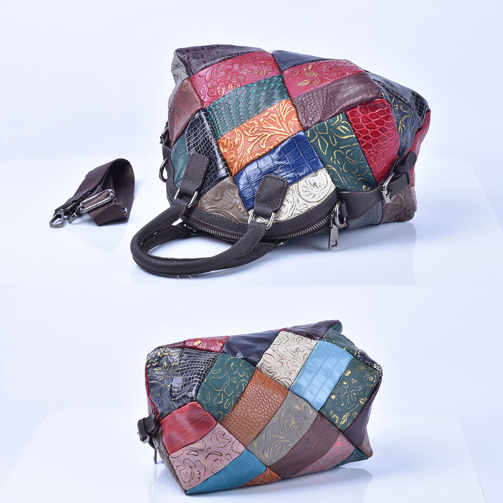Women's Retro Contrast Color Genuine Leather Soft Bags