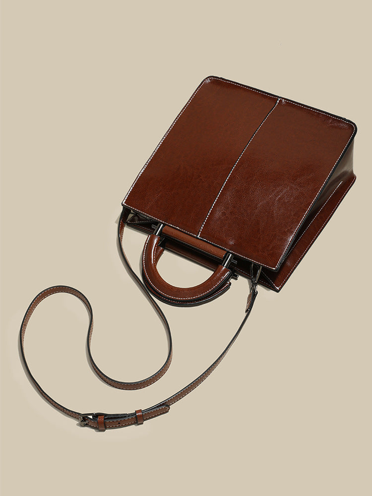 Women's Wax Cowhide Big High-grade Retro Trendy Women's Shoulder Bag