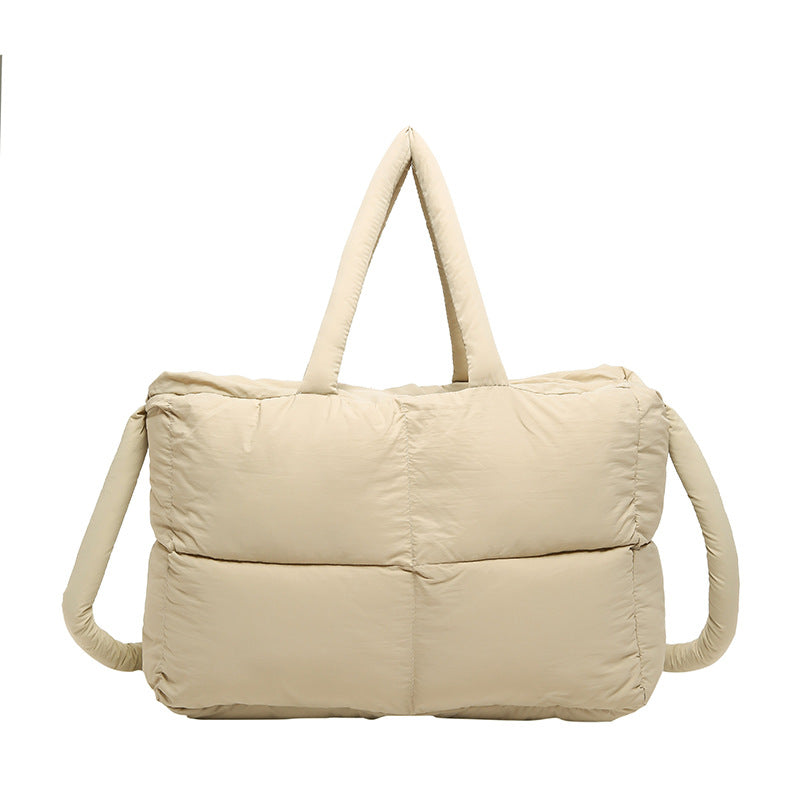 Women's Solid Color Down High-grade Portable Large Capacity Tote Bags