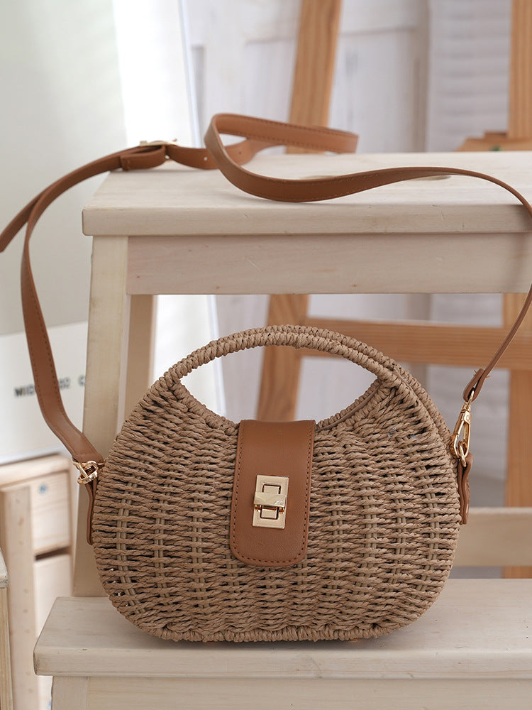 Frame Woven Straw Portable French Seaside Vacation Women's Messenger Bag
