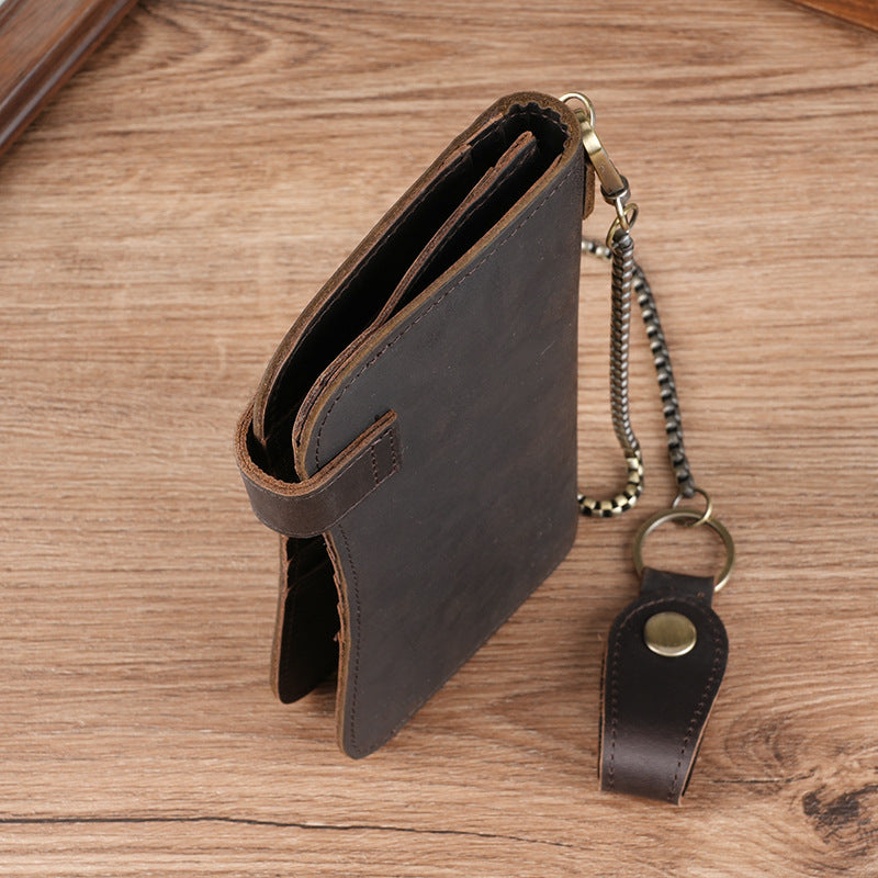 Swiping Iron Chain Crazy Horse Leather Retro Men's Wallet