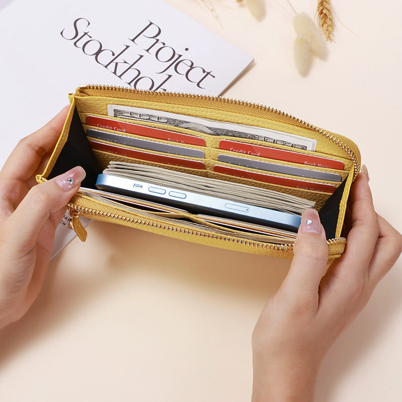 Women's Genuine Leather Long Zipper Fashion Clutch Ladies Wallet