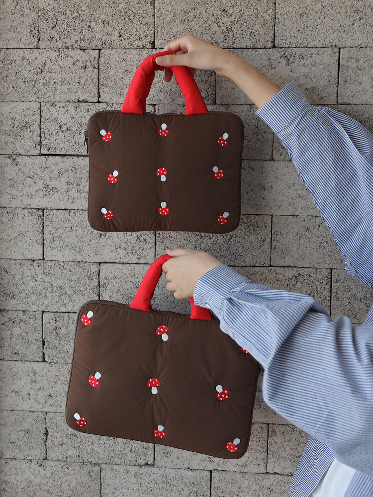Mushroom Embroidery Inch Female Cute Good-looking Cotton Handbags