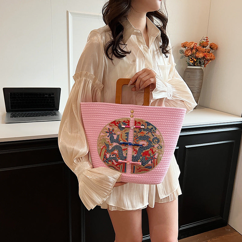 Women's Chinese Style Straw Big Fashion Woven Seaside Holiday For Handbags