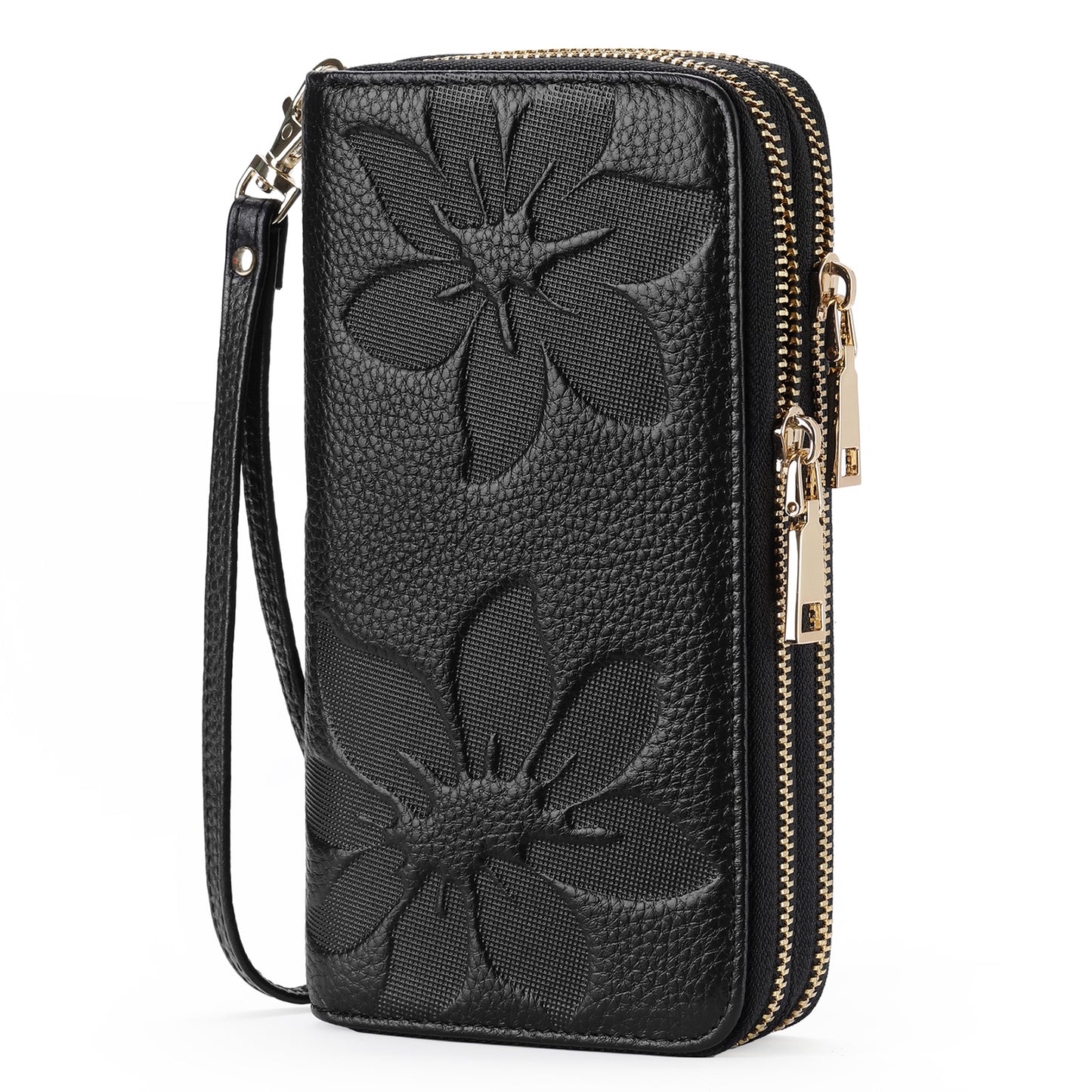Women's Double Zip Large Capacity Long Top Layer Cowhide Clutch Ladies Wallet
