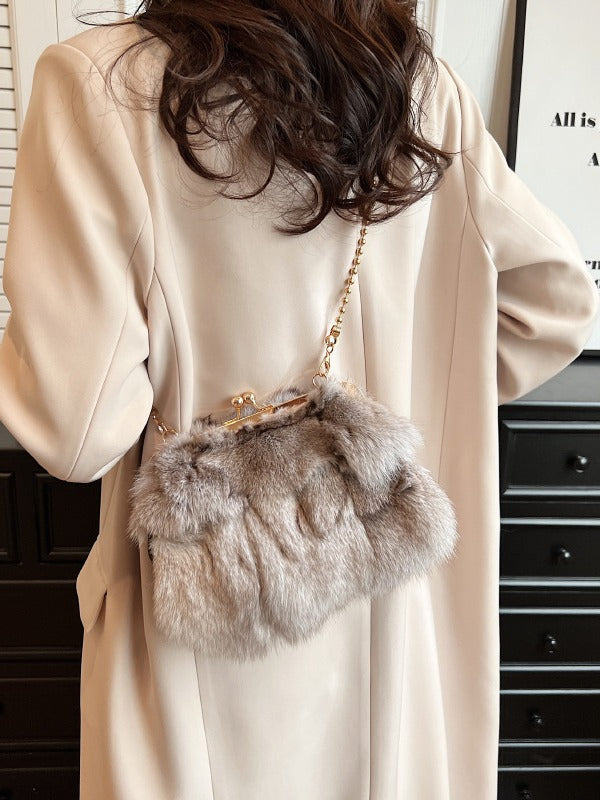 Women's Fox Fur Trend Chain Fashion Clipped Women's Messenger Bag