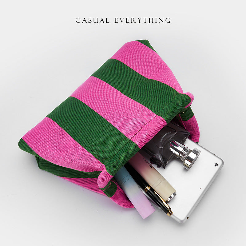 Knitted Striped Cloud Large Capacity Everyday Joker Contrast Color Handbags