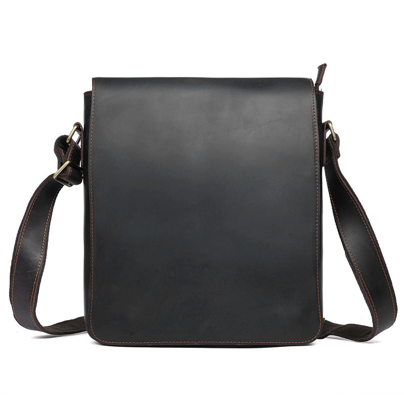 Men's Crazy Horse Leather Fashion Genuine Retro Trendy Large Men's Shoulder Bag