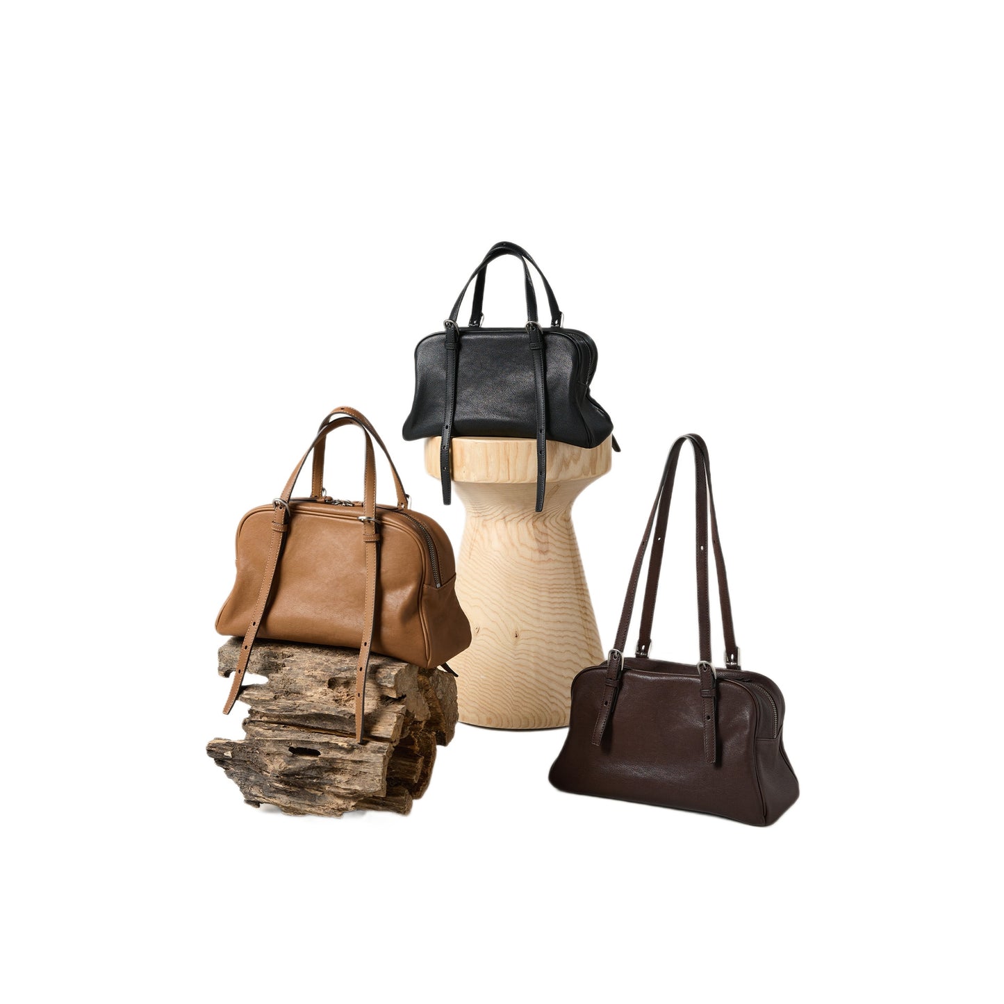 Women's Vegetable Tanned Leather Lambskin Bowling Retro Shoulder Bags