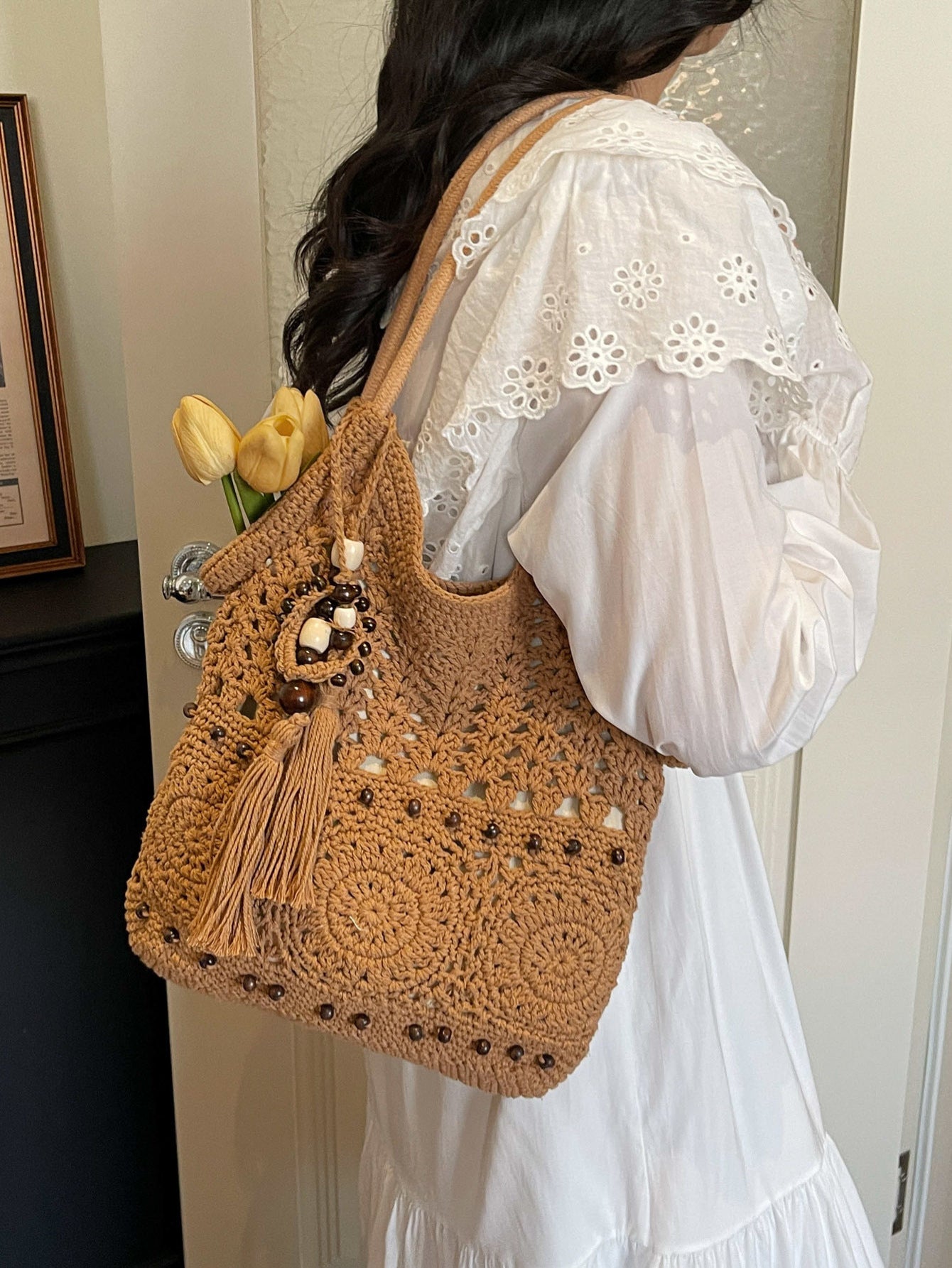 Large Capacity Underarm Chinese Style Knitted Women's Shoulder Bag