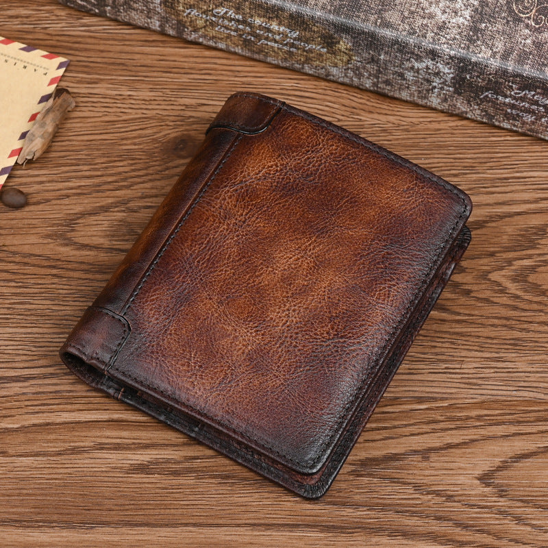 Women's & Men's First Layer Cowhide Short Retro Handmade Men's Wallet