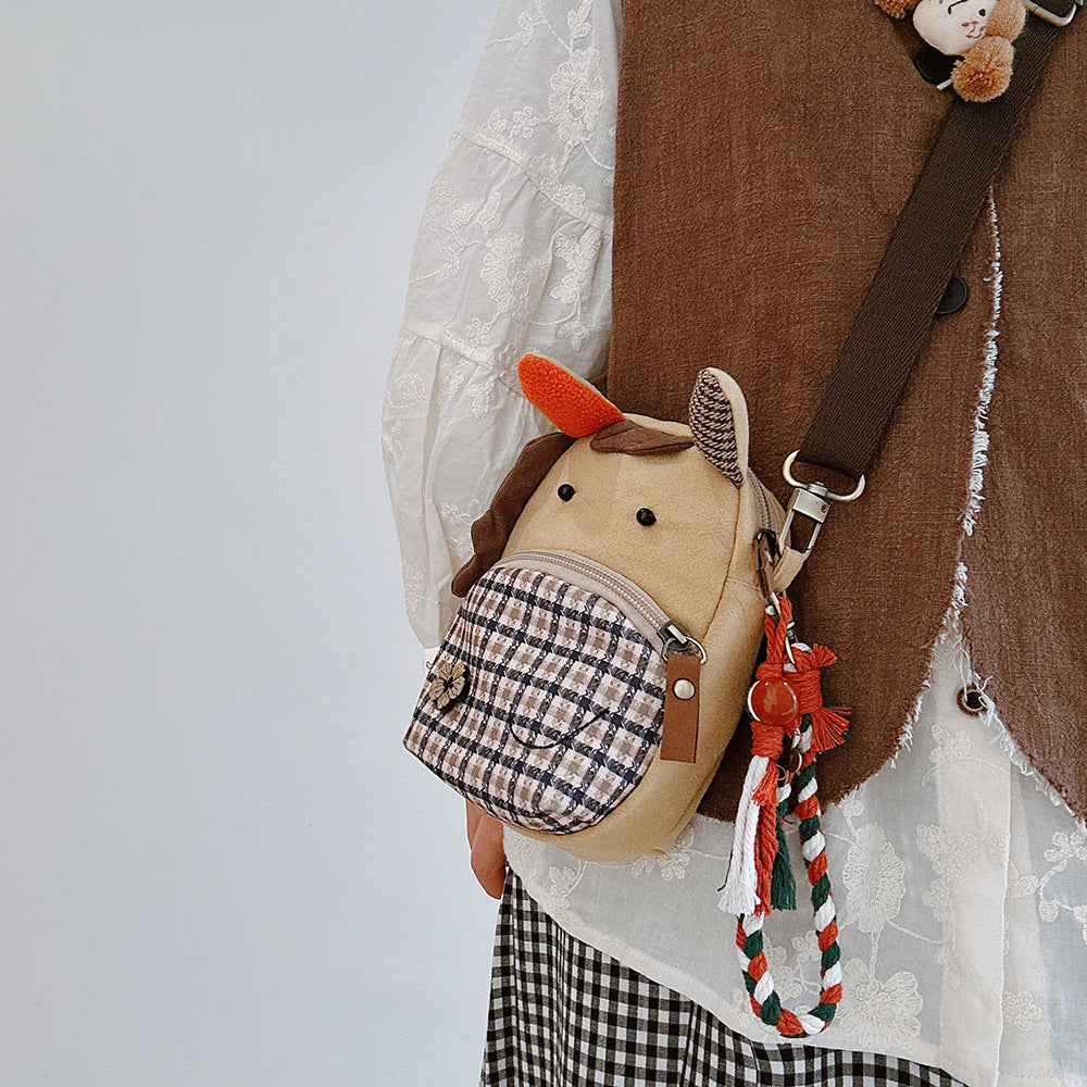 Tricolor Patch Soon Rich Flower Cute Cartoon Pony Plaid Girly Women's Messenger Bag