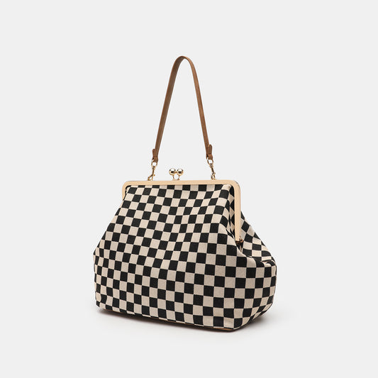 Women's Luxury Minority Design Clip Chessboard Lattice Dinner Large Women's Clutch