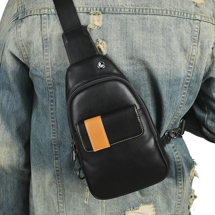 Men's Top Layer Cattlehide Fashion Trendy Leisure Men's Chest Bag