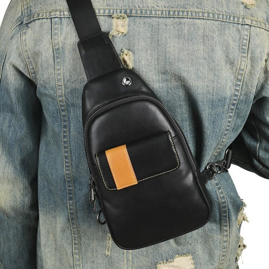 Men's Top Layer Cattlehide Fashion Trendy Leisure Men's Chest Bag