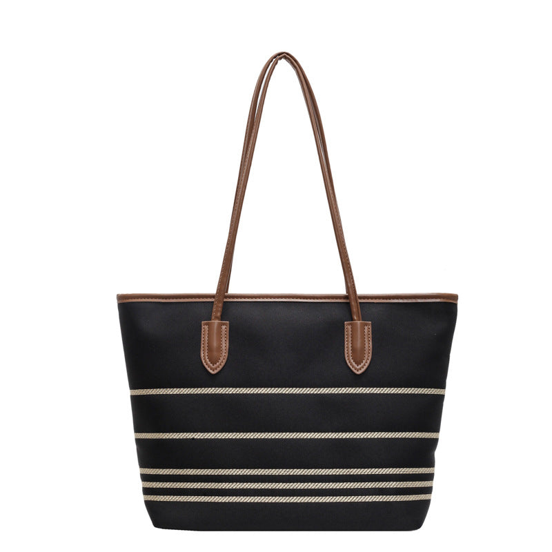 Women's Texture Commuter Large Capacity Striped Canvas Women's Shoulder Bag