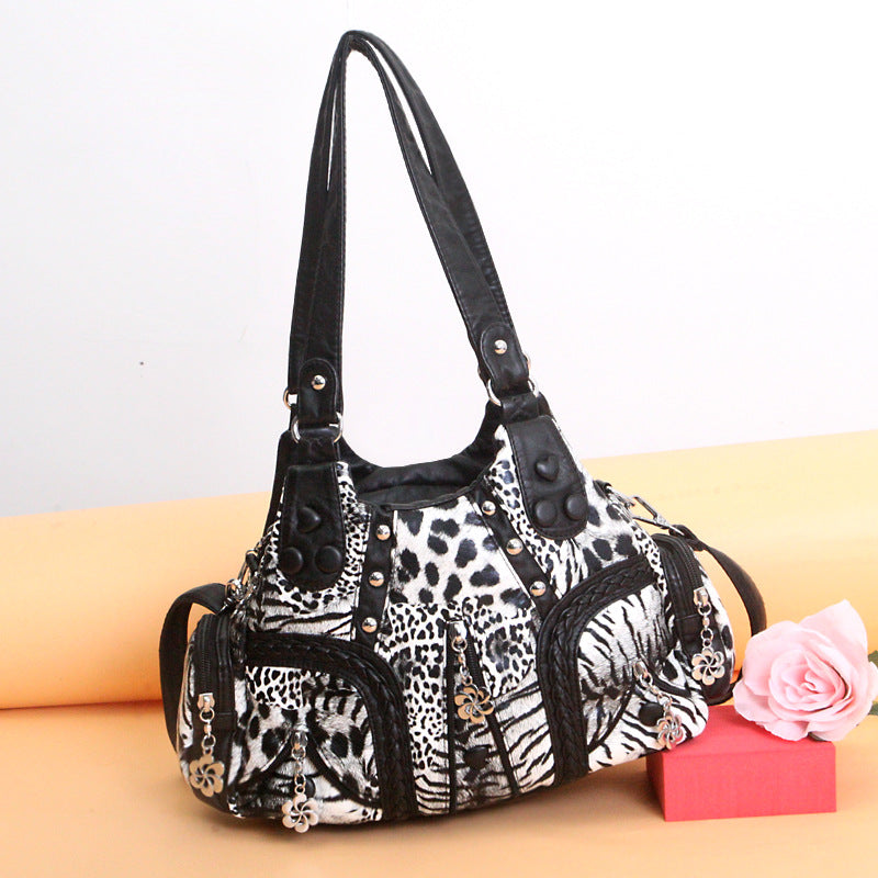 Fashion Western Style Washed Leather Leopard Print Women's Messenger Bag