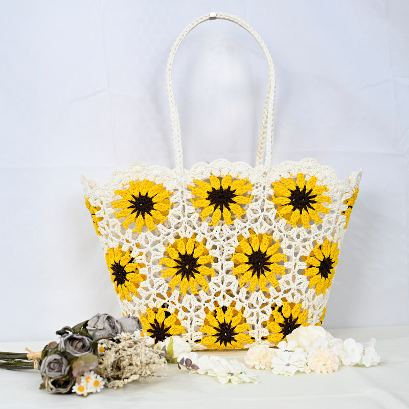 Women's Patchwork Hollow Leisure Vacation Bearded Needle Korean Tote Bags