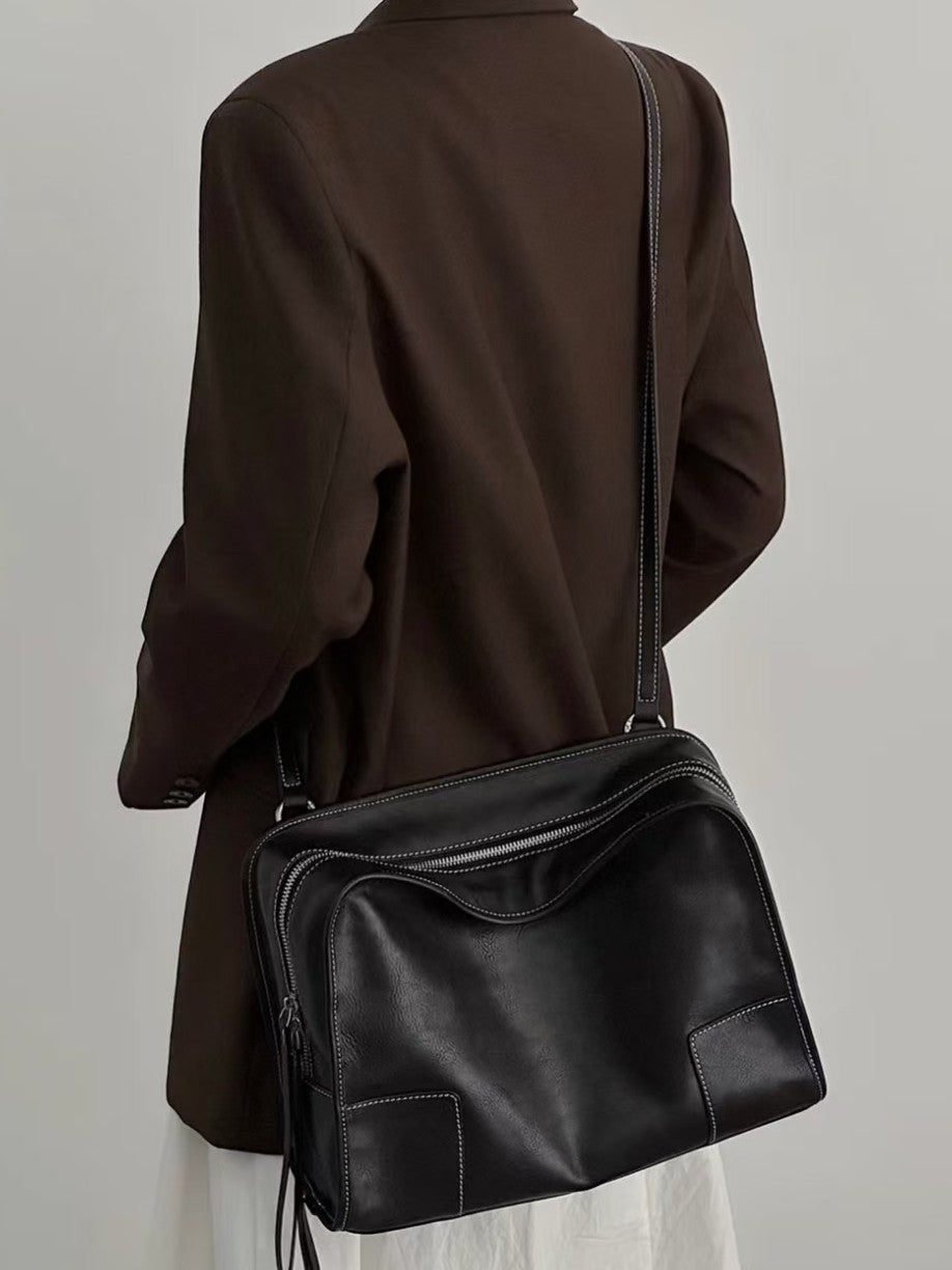 Women's Cowhide Suede Stitching Large Capacity Genuine Handbags