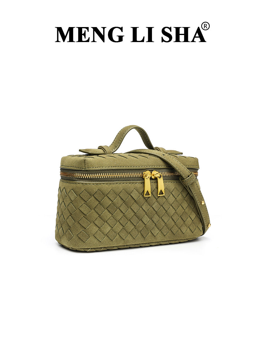 Retro Frosted Hand-woven Lunch Box Trendy Women's Shoulder Bag
