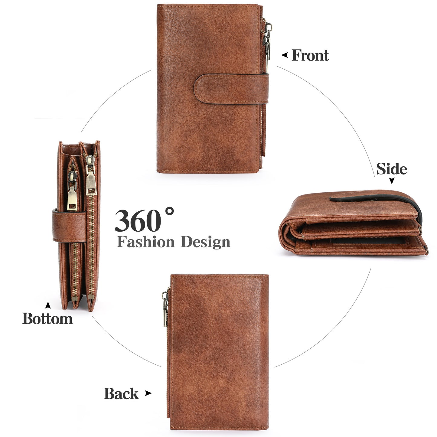 Women's Short Retro Leather Tri Fold Ladies Wallet