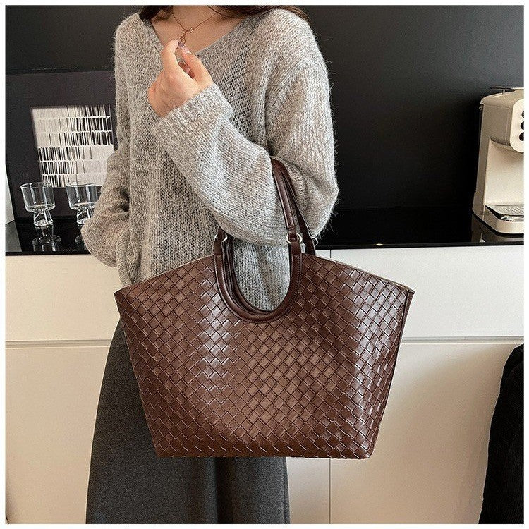 Fashion Portable Vegetable Basket Large Capacity Urban Simple Woven Pattern Bags