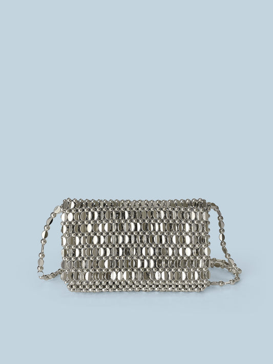 Summer Retro Sier Hollow Design Handmade Beaded Women's Messenger Bag