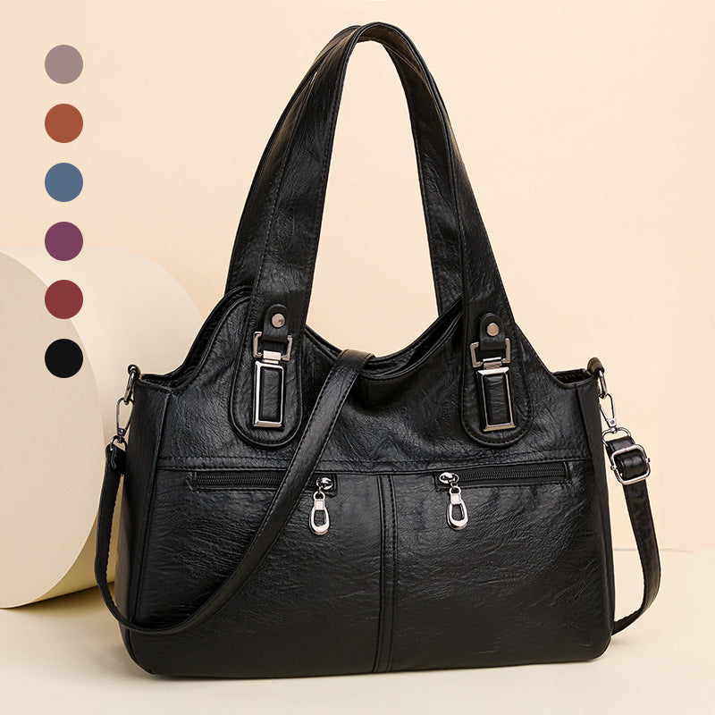 Women's Retro Large Capacity Oil Wax Leather Soft Pure Color Commuter Women's Shoulder Bag
