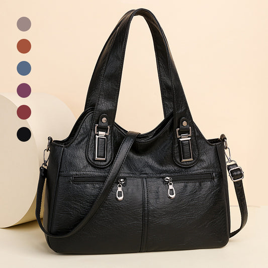 Women's Retro Large Capacity Oil Wax Leather Soft Pure Color Commuter Women's Shoulder Bag
