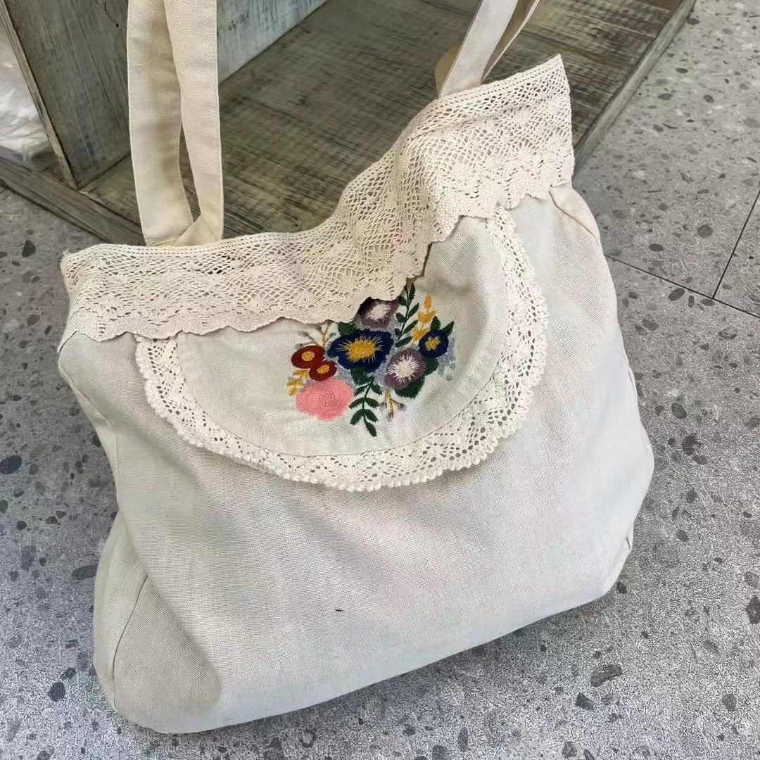 Women's Style Embroidery Stitching Lace Mori Artistic Women's Messenger Bag
