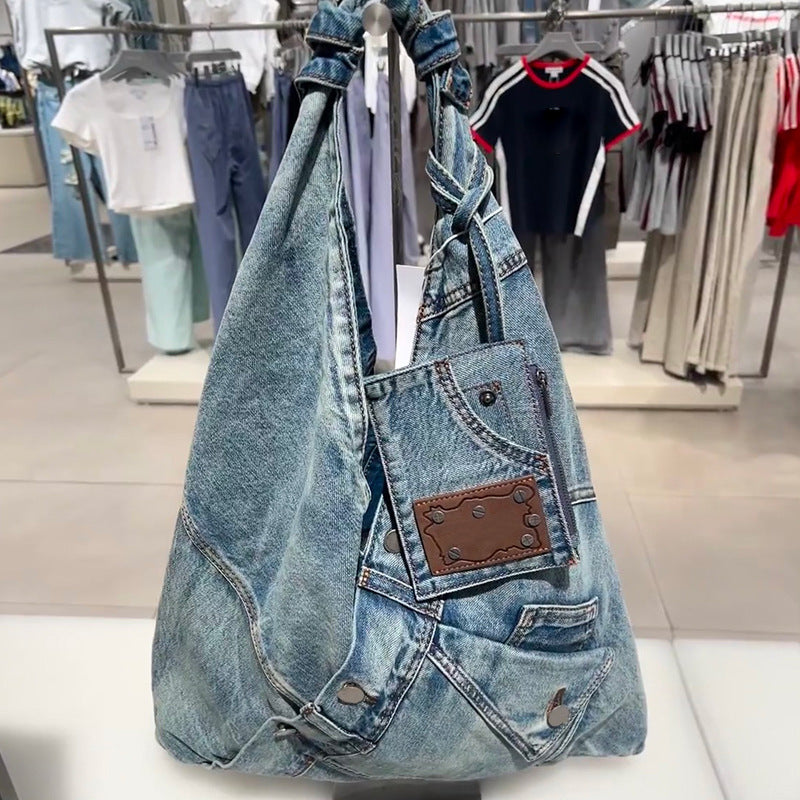 Women's Style Lazy Washed Denim Knotted Underarm Bags