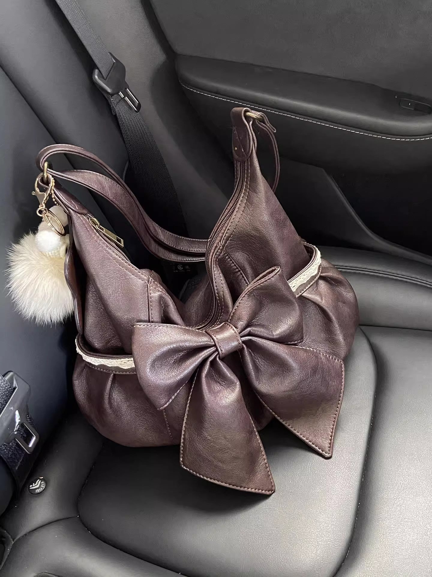 Retro Brown Lace Bow Lightweight Large Women's Messenger Bag
