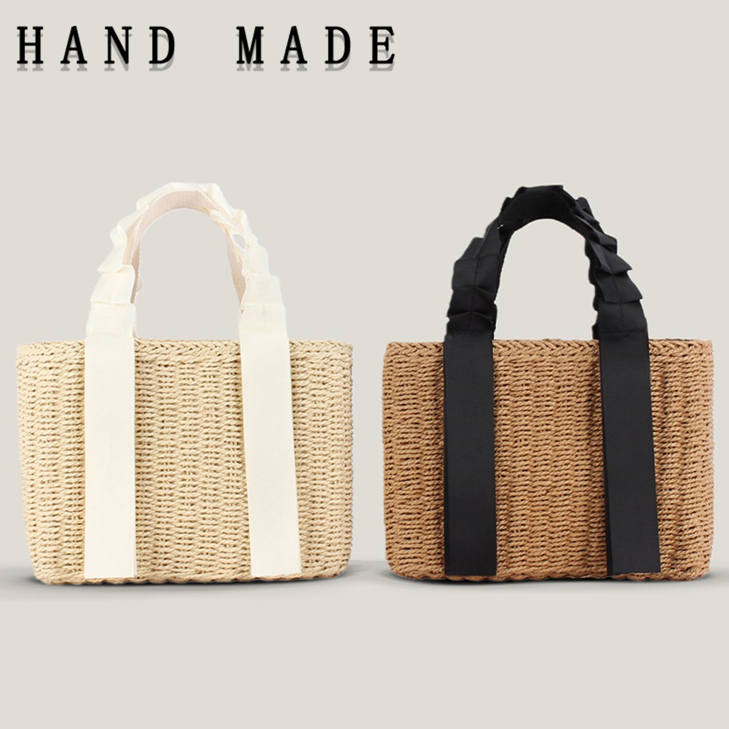 Women's Simple Hand-held Woven Ribbon Solid Color Bags