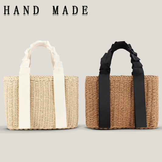 Women's Simple Hand-held Woven Ribbon Solid Color Bags